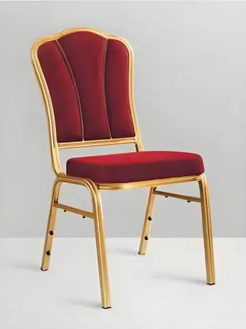 Classic banquet chair with golden metal legs and leather soft wrapping, specially designed for wedding and hotel banquets